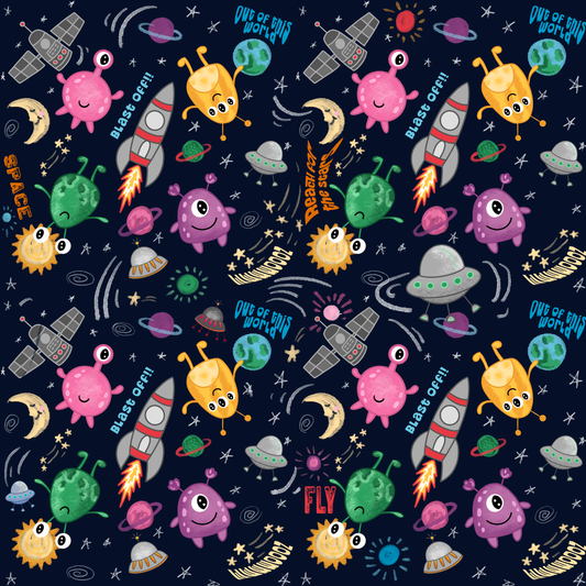 Cosmic Carnival Alien & Rocket Pillow